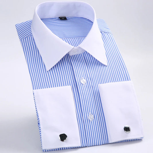 Men's Classic Striped Dress Shirt(Cufflink Included)