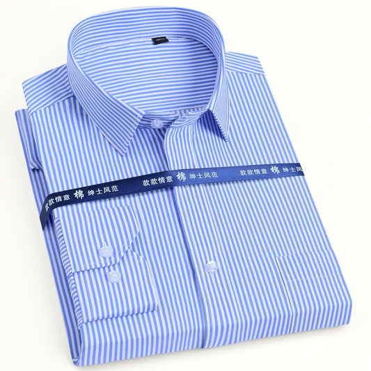 Men's Classic Long Sleeve Striped Basic Dress Shirts